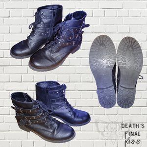 🆕 Report studded combat moto booties boots 8 zip up buckle accents